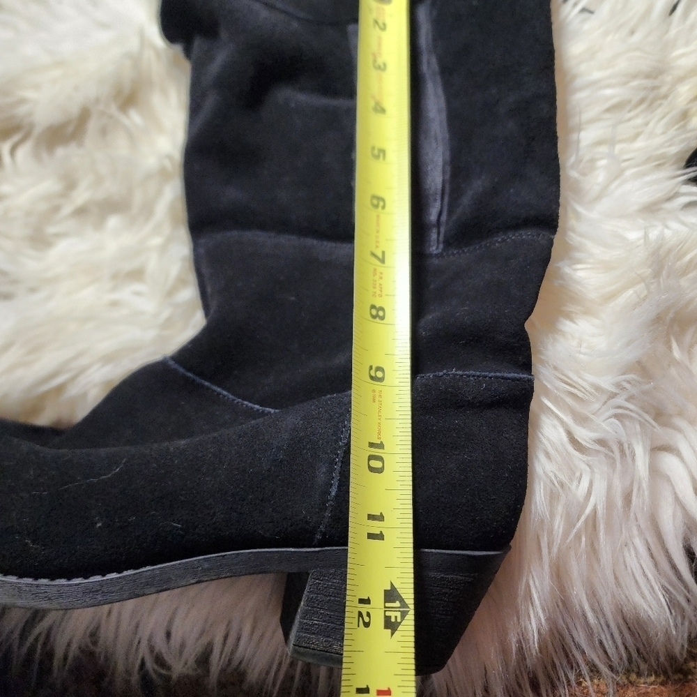 Mossimo Black Suede Fold Over Ankle Boots Size 11 Zipper Low Heel Moto Booties - Picture 10 of 16